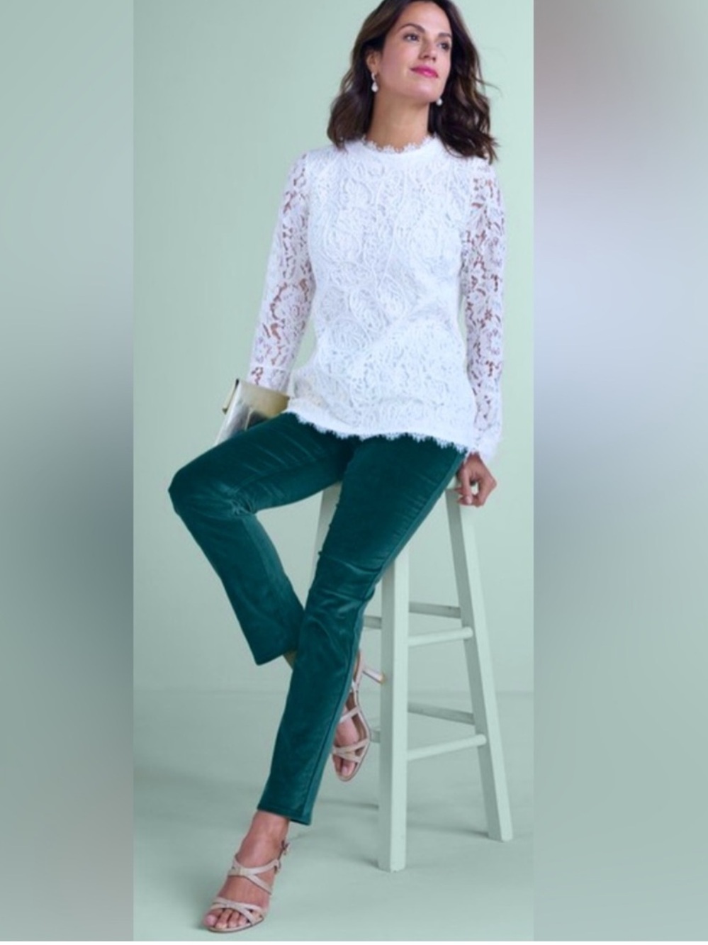 Soft Surroundings Green Velvet Pull On Pants Sz L